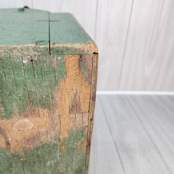 Vtg 1947 Wooden Box 12" X 9"x7" Green Carry All "Cold War Era" Tool Caddy Handle - Picture 15 of 16